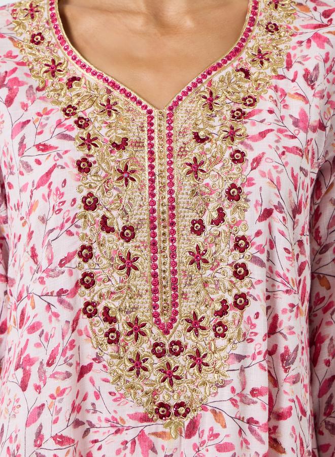 Maxim Creation Women Pink Floral Print Embroidered Jalabiya - Image 3